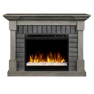 Royce 52 in. Mantel in Smoke Stak Grey with 28 in. Electric Fireplace with Glass Ember Bed