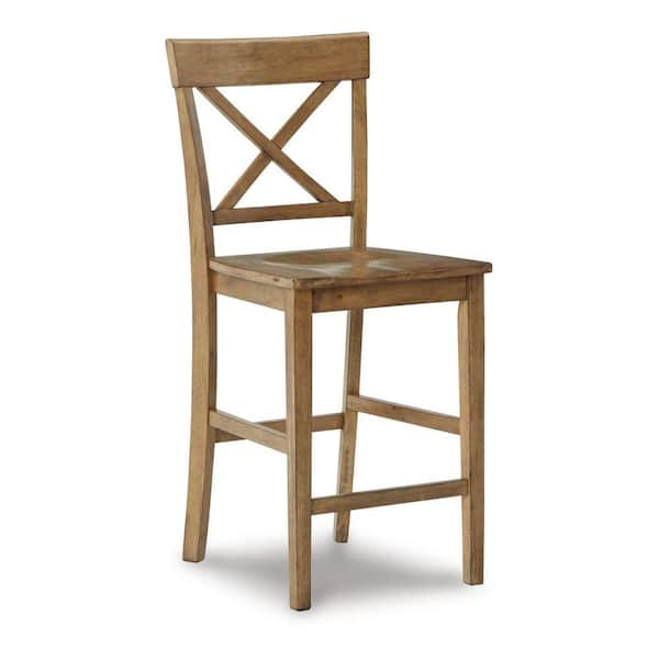 Benjara 24.5 in. Brown High Back Wood Frame Counter stool with Wooden Seat (Set of 2)