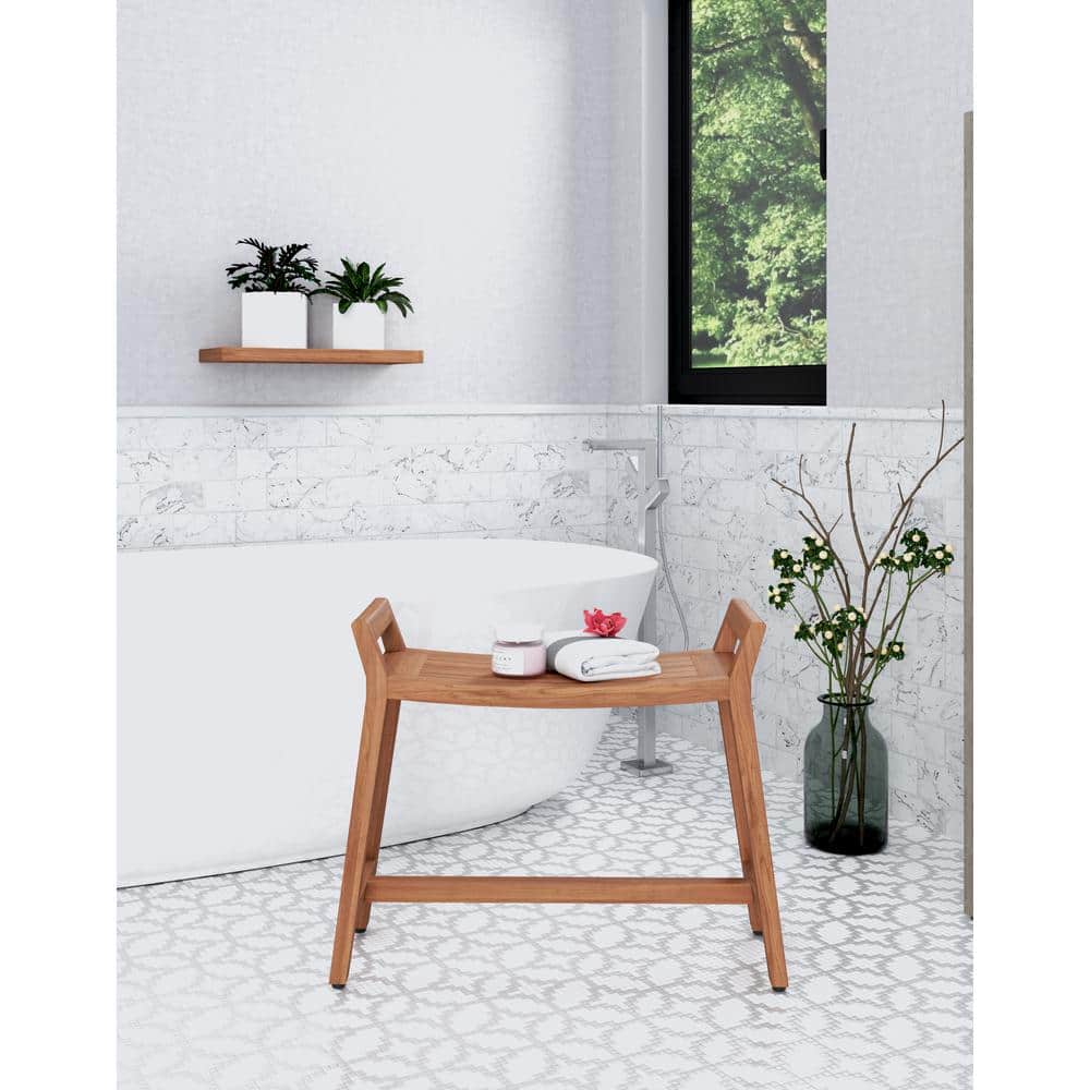 Extended Asia Ascend Teak Shower Bench with Rubber Feet