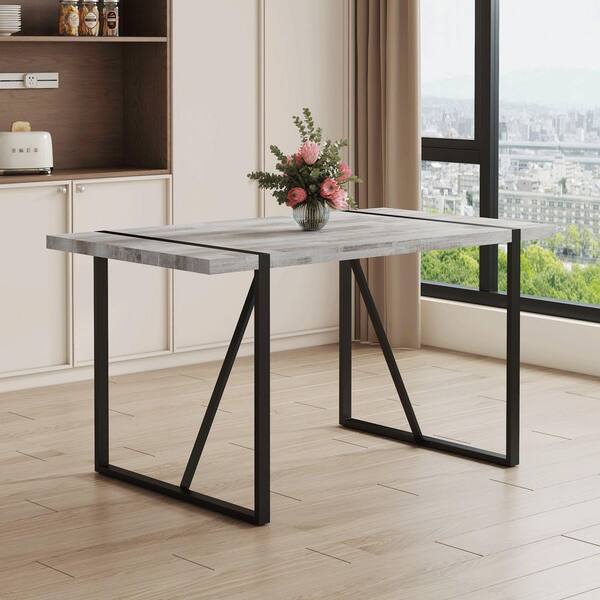 Black, Gray Wood 55 in. Sled Dining Table Seats-4