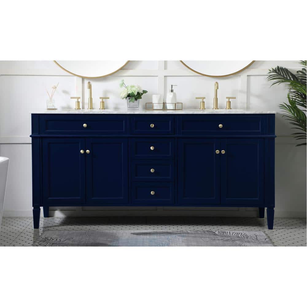 Blue Double Freestanding Bathroom Vanity with Marble Top
