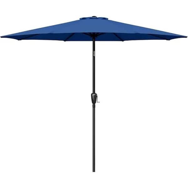 ESILOO 9 ft. Patio Outdoor Table Market Yard Umbrella Patio Umbrella with Push Button Tilt/Crank in Blue