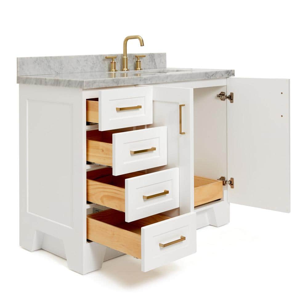 White 43" Single Sink Vanity with Marble Top
