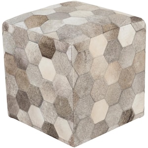 Jenae Solid Ivory Hair On Hide Cube Accent Pouf