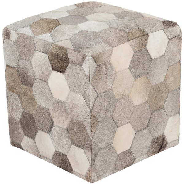Livabliss Jenae Solid Ivory Hair On Hide Cube Accent Pouf