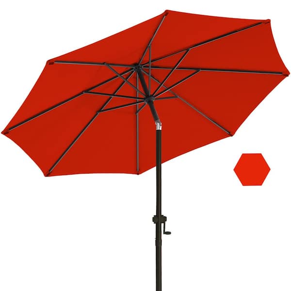 PASAMIC 11 ft. Market Patio Umbrella with Push Button Tilt and Crank in Red