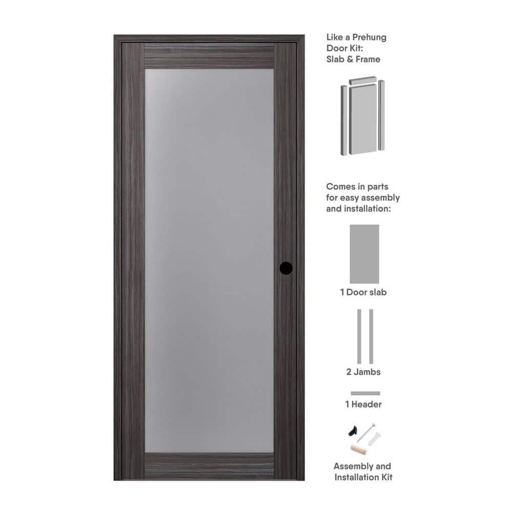 Paola 24 in. x 80 in. Left-Handed 1-Lite Frosted Glass Solid Core Gray Oak Wood Single Prehung Interior Door price history on PriceWatchPro