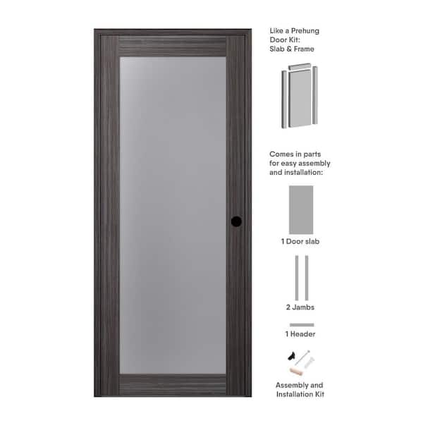 Paola 28 in. x 80 in. Left-Handed 1-Lite Frosted Glass Solid Core Gray Oak Wood Single Prehung Interior Door