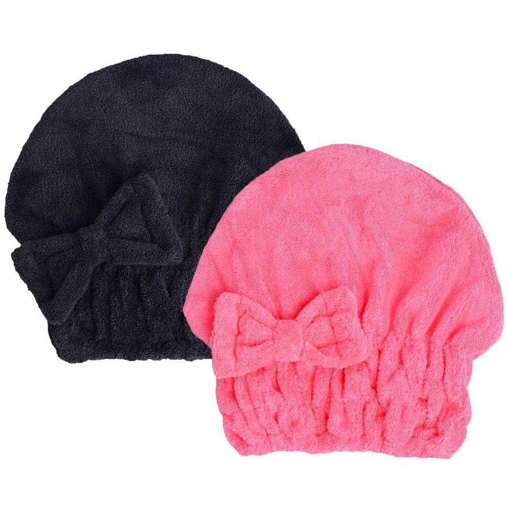 Black Rose Red Microfiber Hair Towel Cap Bath Accessory Super Absorbent Quick Dry Anti Frizz for Women 2 Pack