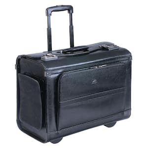 Business Collection Black Leather Wheeled Catalog Case with Zippered Pockets 19 in. W x 9 in. D x 15 in. H