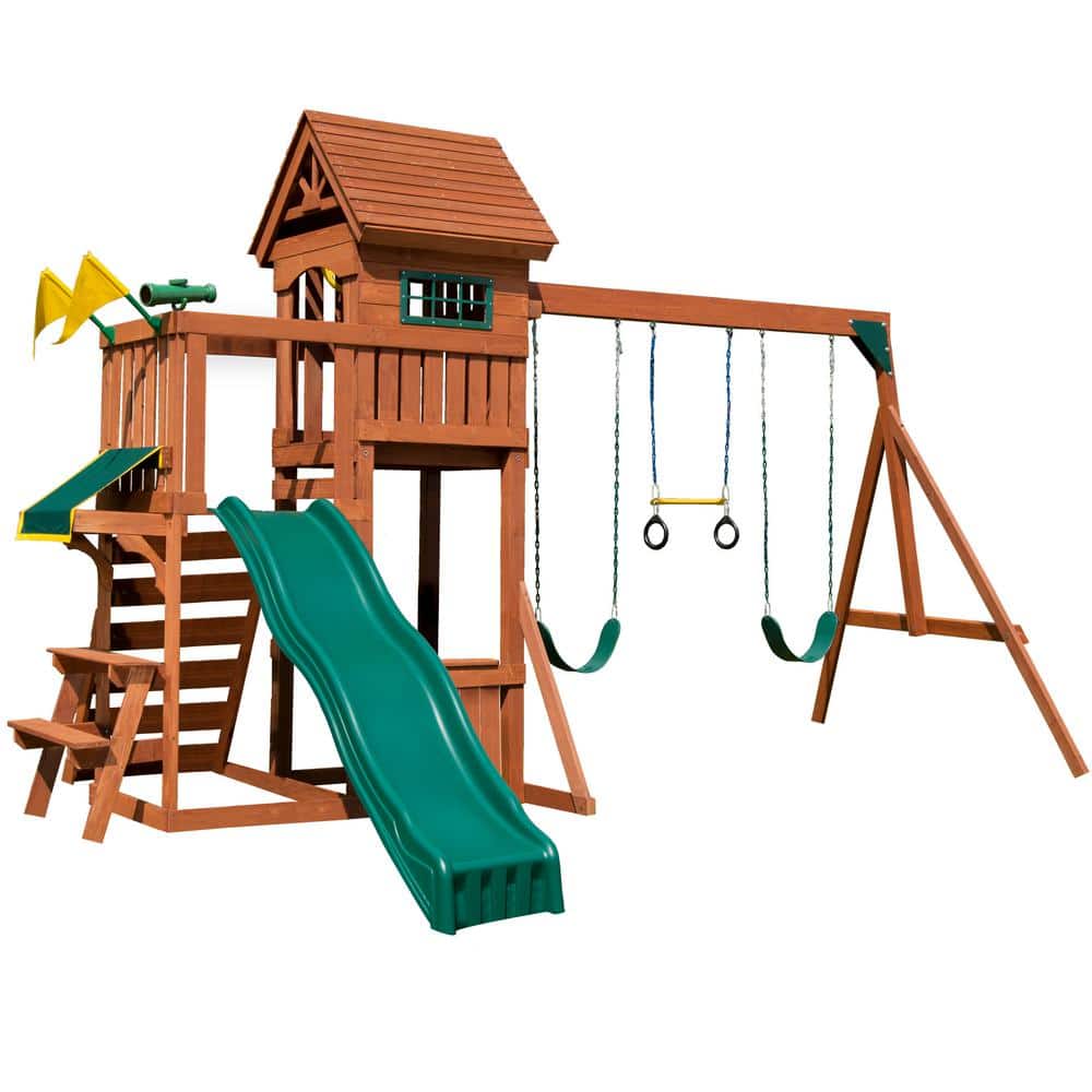 Swing-N-Slide Playsets Sedona Summit Complete Wooden Outdoor Playset with Slide, Picnic Table, Swings, and Backyard Swing Set Accessories -  PB 8380