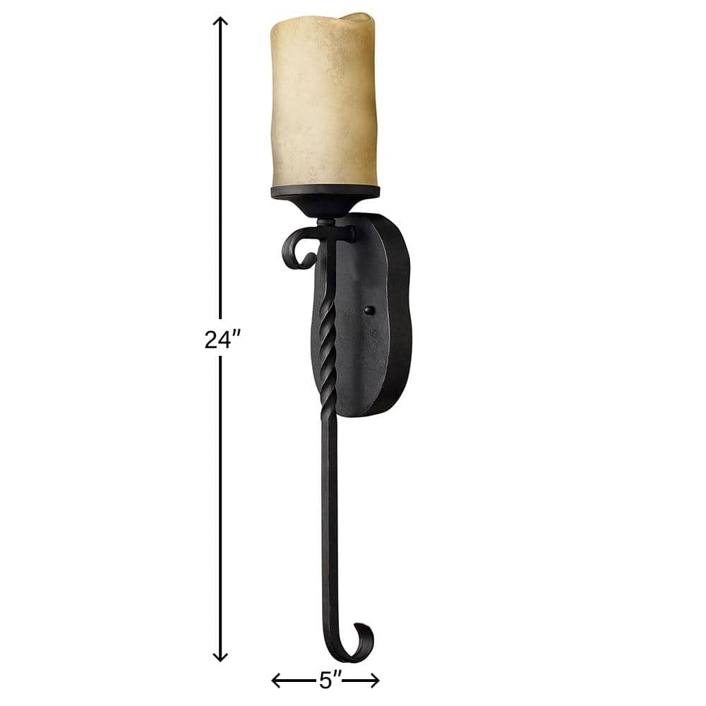 Olde Black 24" Rustic Wall Sconce with Antique Scavo Glass