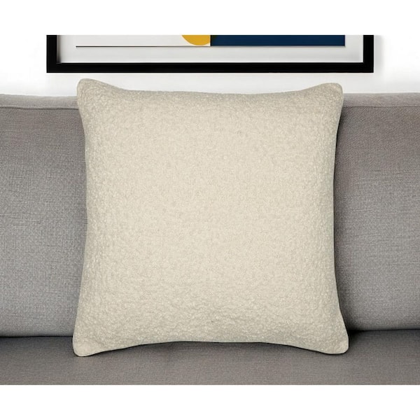 Ivory Solid Polyester 24 in. x 24 in. Throw Pillow