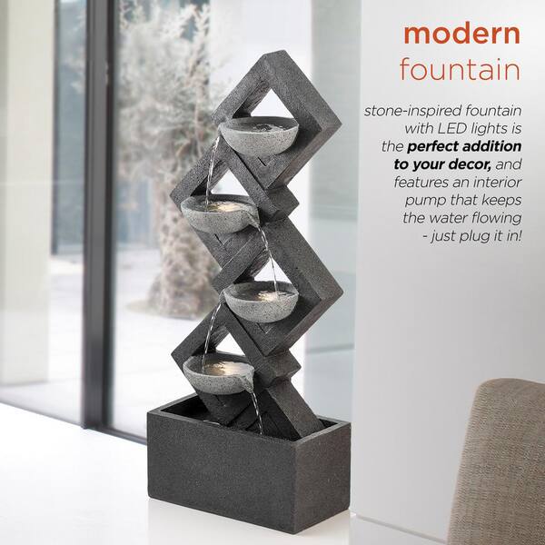 Alpine Corporation - 39 in. Tall Indoor/Outdoor Soothing 4-Tier Zen Fountain with LED Lights