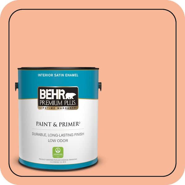 BEHR PREMIUM PLUS 1 gal. #P190-3 Melon Sorbet Satin Enamel Low Odor Interior Paint & Primer