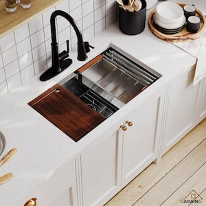 Stainless Steel Sink 30 in. 16-Gauge Single Bowl Undermount Workstation Kitchen Sink with Accessories in Nano Brushed