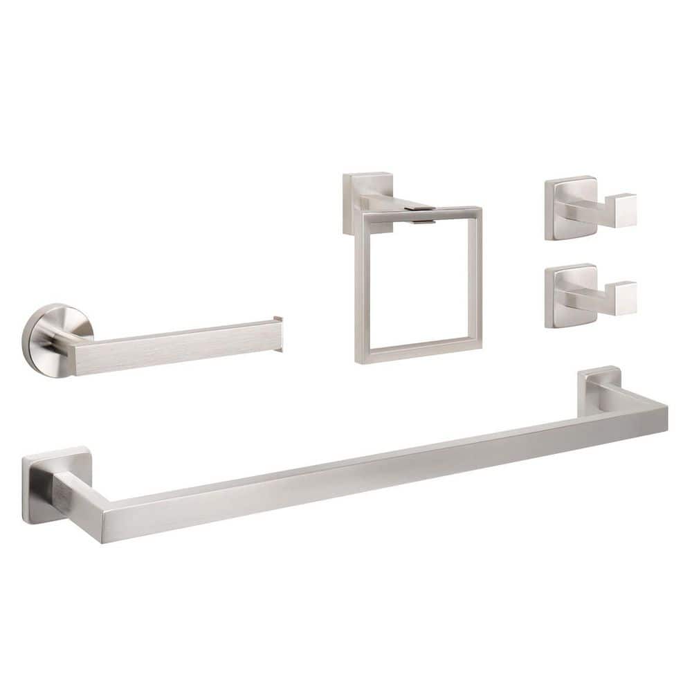 5-Piece Bathroom Hardware Set with Towel Rod, Towel Ring, Paper Holder, 2 Robe Hooks in Brushed Nickel price history on PriceWatchPro