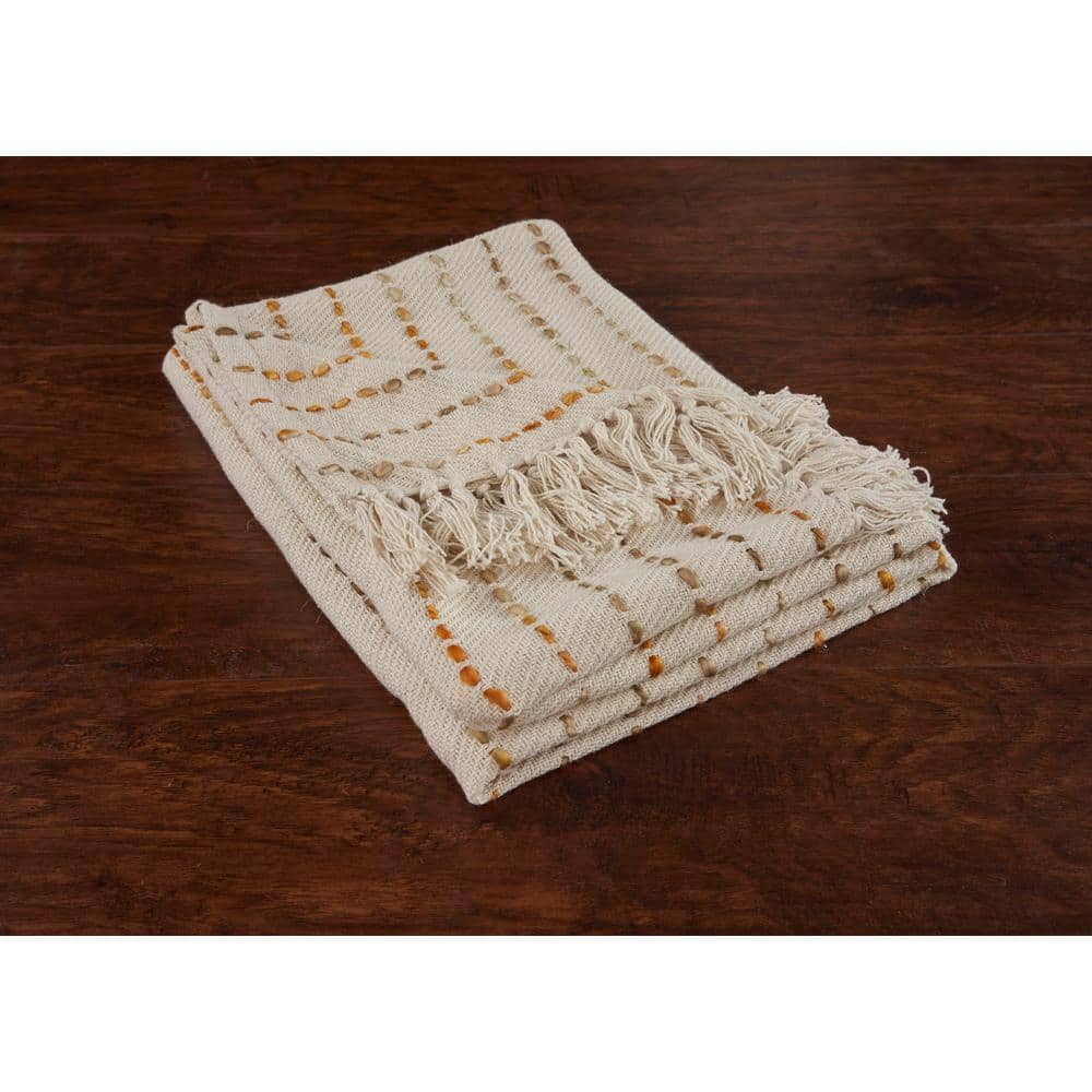Elegant Boho Striped Cotton Throw Blanket with Fringe 50" x 60"