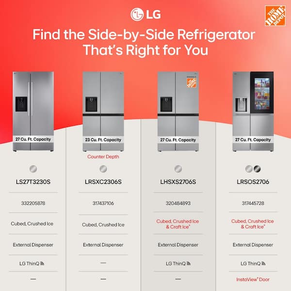 LG 27 cu. ft. Side by Side Smart Refrigerator w/ Craft Ice