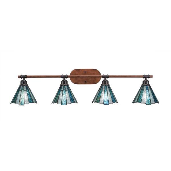 Unbranded London 39.5 in. 4-Light Painted Wood-Look Metal and Dark Granite Vanity Light