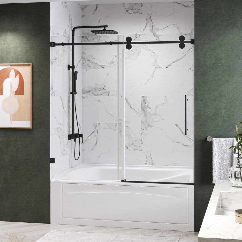 KWRAD 60 in. W x 66 in. H Single Sliding Frameless Tub Door in Matte Black with 3/8 in. Clear Glass price history on PriceWatchPro