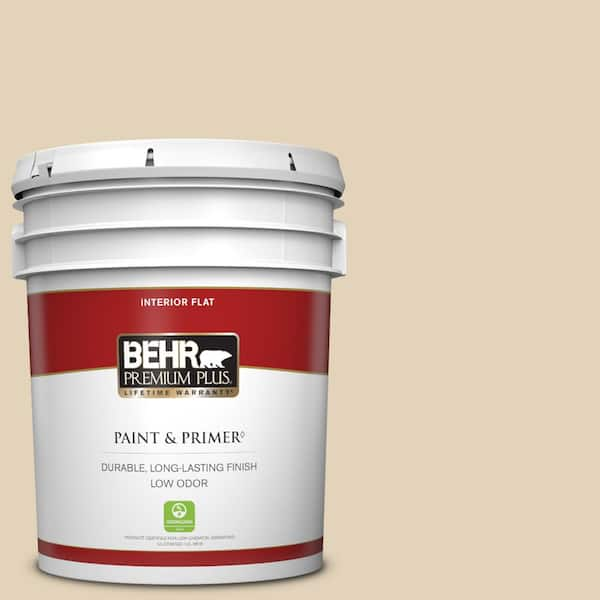 BEHR PREMIUM PLUS 5 gal. #BXC-50 Stucco White Flat Low Odor Interior Paint & Primer