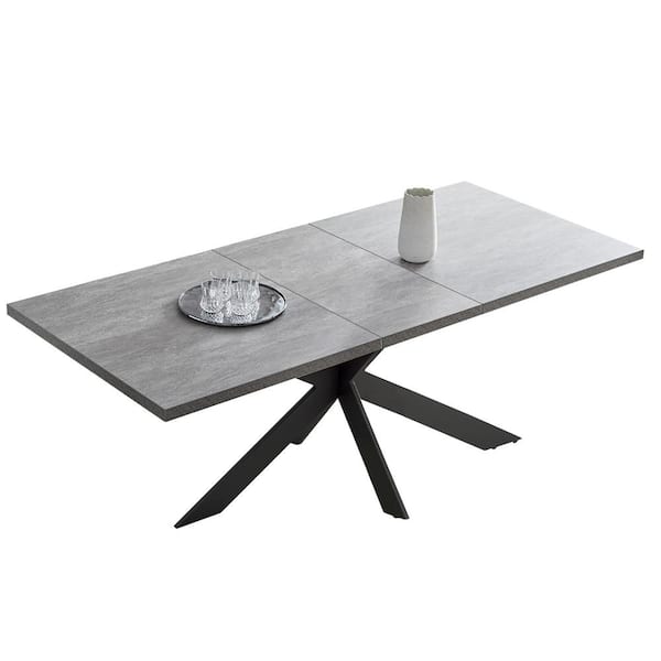 GOJANE Modern 1-Piece Extendable Rectangle Gray MDF Top Dining Table Seating 4-6 People (66.9 in. Table)