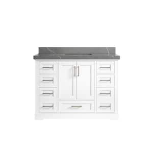 Boston 48 in. W x 22 in. D x 36 in. H Bath Vanity in White with 2" Piatra Quartz Top