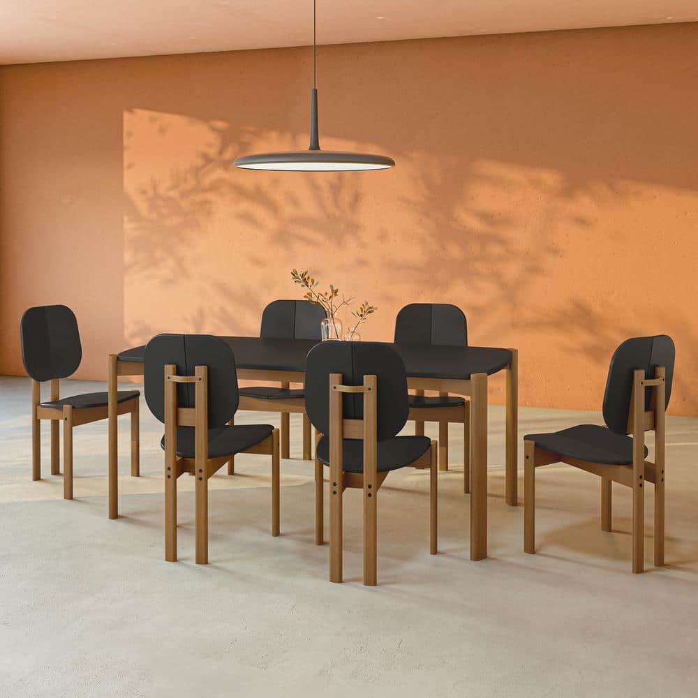 Gales Black and Eucalyptus Wood 7-Piece Rectangular Dining Set