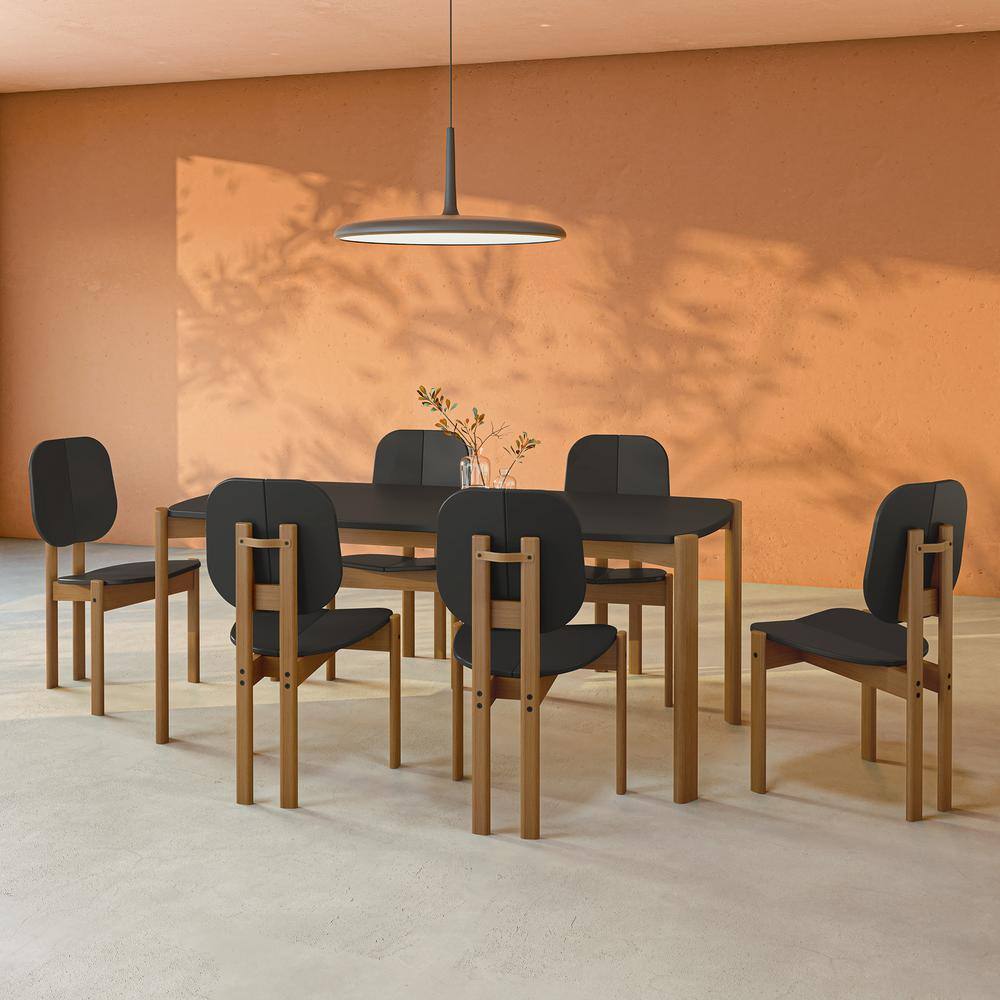 Gales Black and Eucalyptus Wood 7-Piece Rectangular Dining Set