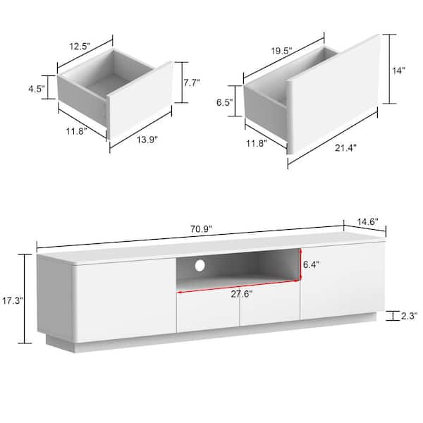 FUFU&GAGA 70.8 in. W x 14.5 in. D x17.3 in. H, White Smooth