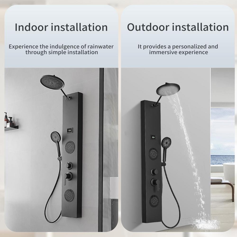 Matte Black 60.55'' Shower Panel with Adjustable Rainfall Shower Head