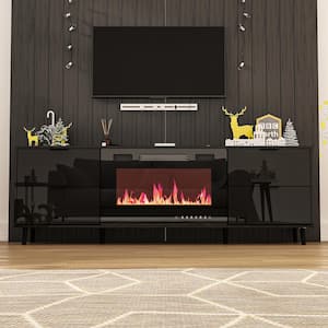 70.8 in. W Freestanding Electric Fireplace TV Stand Media Console in Black with 4-Drawers and Remote Control
