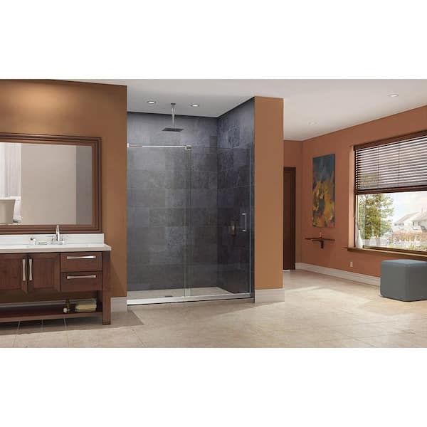 DreamLine Mirage 36 in. x 60 in. x 74.75 in. Semi-Framed Sliding Shower Door in Chrome with Right Drain White Acrylic Base
