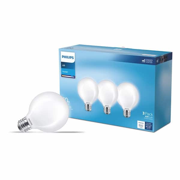 Philips 60-Watt Equivalent G25 Frosted Glass Non-Dimmable E26 LED Light Bulb With EyeComfort Technology Daylight 5000K (3-Pack)