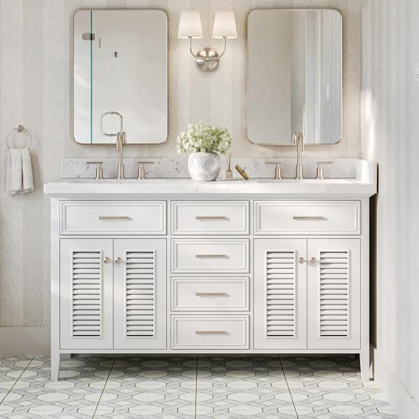 ARIEL Kensington 60 in. W x 22 in. D x 36 in. H Single Rectangle Sink Bath Vanity in White with Carrara White Quartz Top