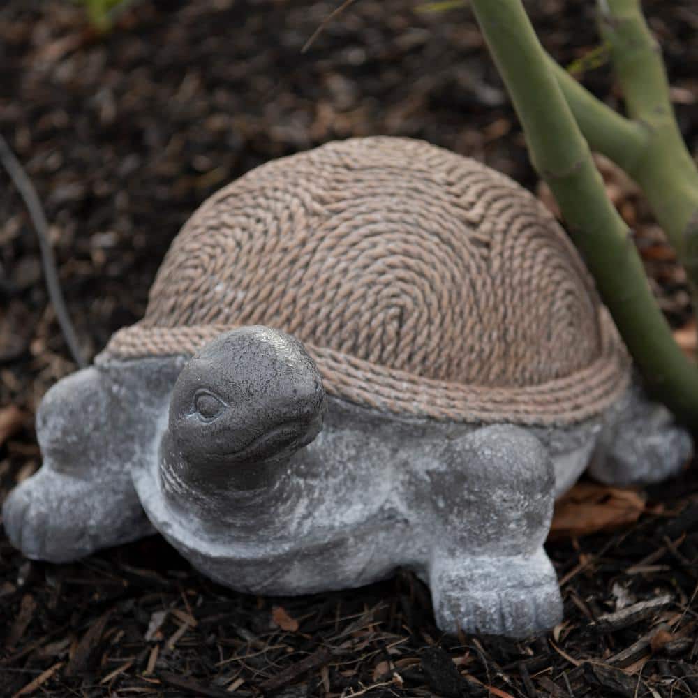 20.1" Gray and Brown Polystone Rope Shell Turtle Statue