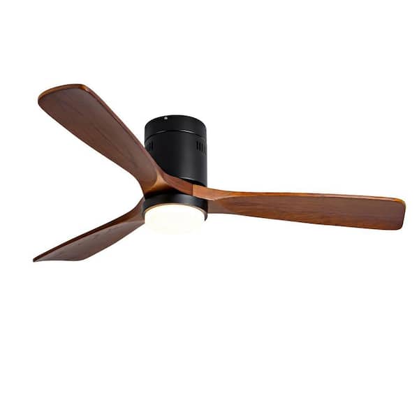 52 in. Brown Wood Flush Mount Standard Ceiling Fan with Integrated LED Lights and Remote Included