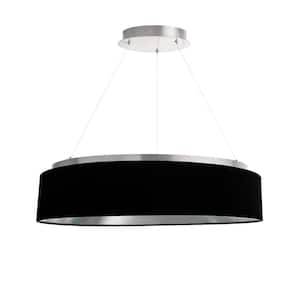 Circulo 1-Light Dimmable Integrated LED Silver Shaded Chandelier with Black/Silver Fabric Shade