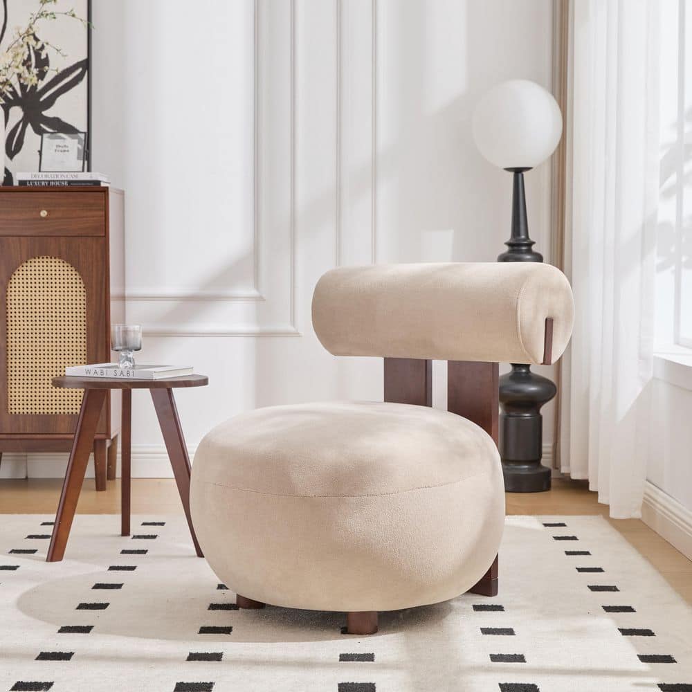Elena Modern Light Brown and Walnut Upholstered Velvet Accent Side Chair with Wood Frame