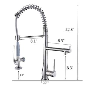 Spring Single Handle Pull Down Sprayer Kitchen Faucet with Pot Filler in Brushed Nickel