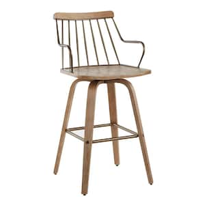 Preston 26 in. Spindle Back White Washed Wood and Antique Copper Metal Counter Height Stool