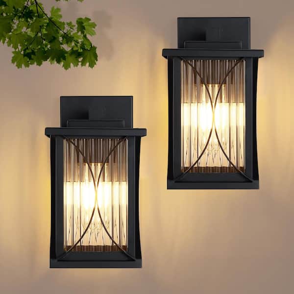 9.5 in. Black Outdoor Hardwired Wall Lantern Scone with No Bulbs Included (2-Pack)