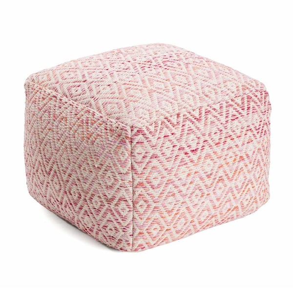 Cherokee Sunset 22 in. x 22 in. x 17 in. Pink and Beige Pouf