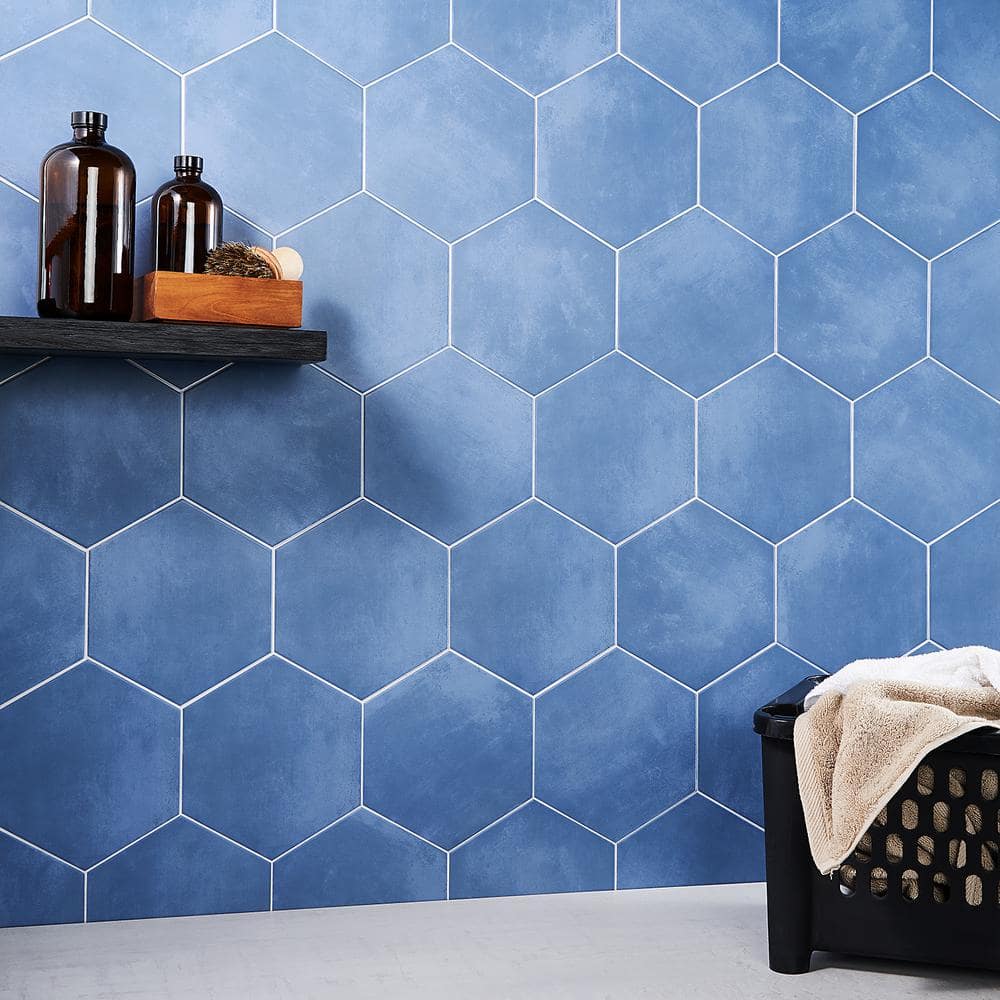 Eclipse Blue 8" Hexagon Matte Porcelain Floor and Wall Tile