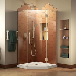 Prism Plus 40 in. x 74.75 in. Semi-Frameless Neo-Angle Hinged Shower Enclosure in Brushed Nickel with Base