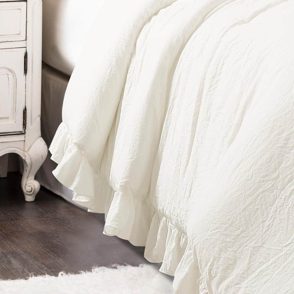 Full Off White Microfiber Ruffled Comforter Set