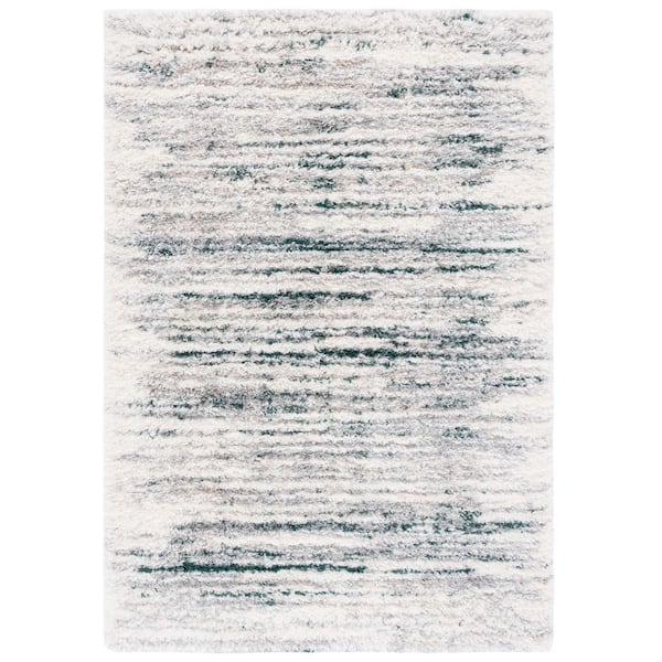 Fontana Shag Ivory/Green 8 ft. x 10 ft. Distressed Striped Area Rug