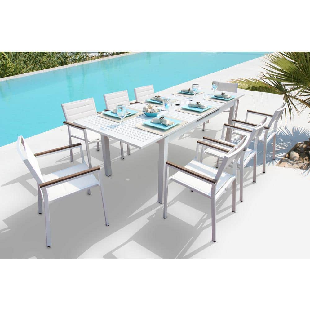 Mantona White 9Piece Aluminum Outdoor Dining Set with Sling Set in