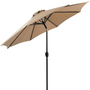 9 ft. Stainless Steel Outdoor Market Patio Umbrella with 8 Ribs/Push Button Tilt/Crank in khaki